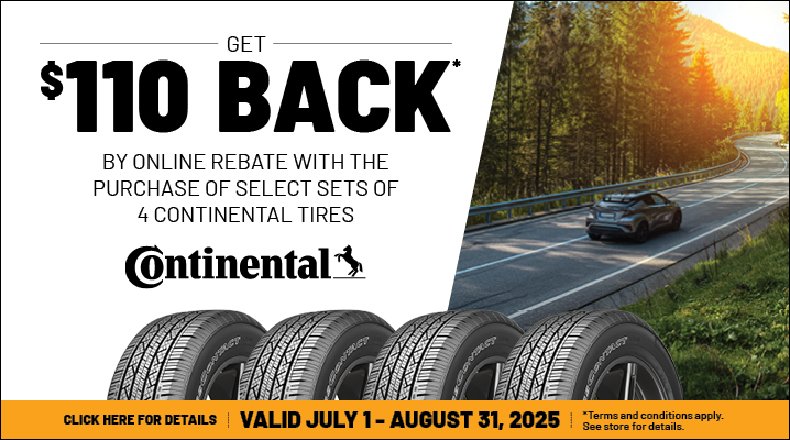 Rebate on Continental Tires: Valid from July 1st - August 31st 2025