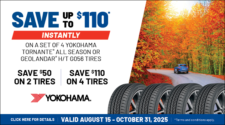 Offers on Yokohama Tires: Valid from Aug 15th - Oct 31st 2025